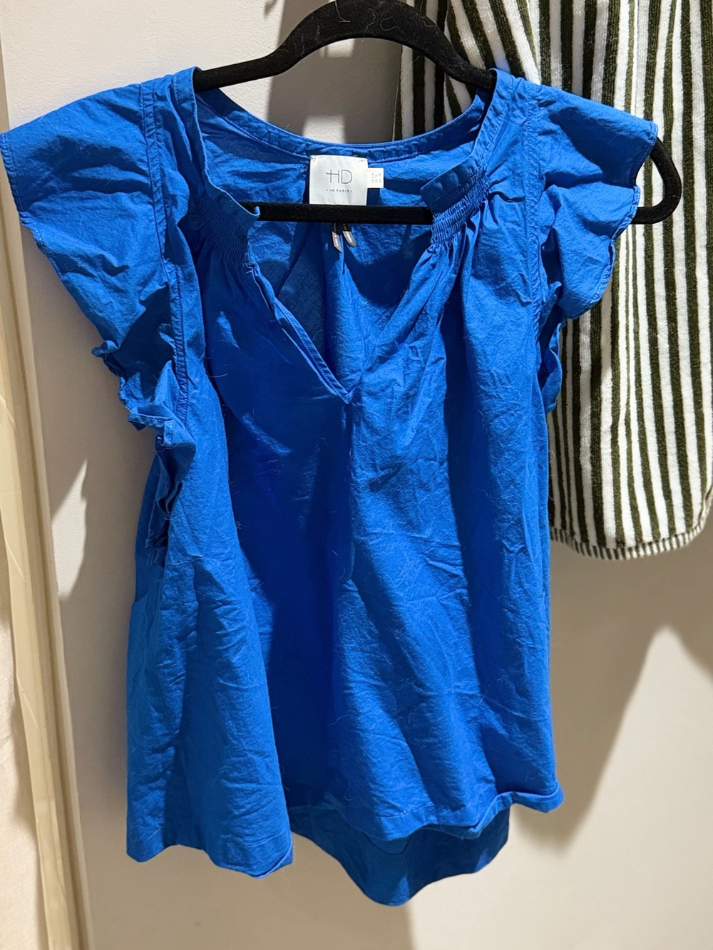 HD in Paris Women’s Cobalt Blue Ruffle Sleeve V-Neck Top